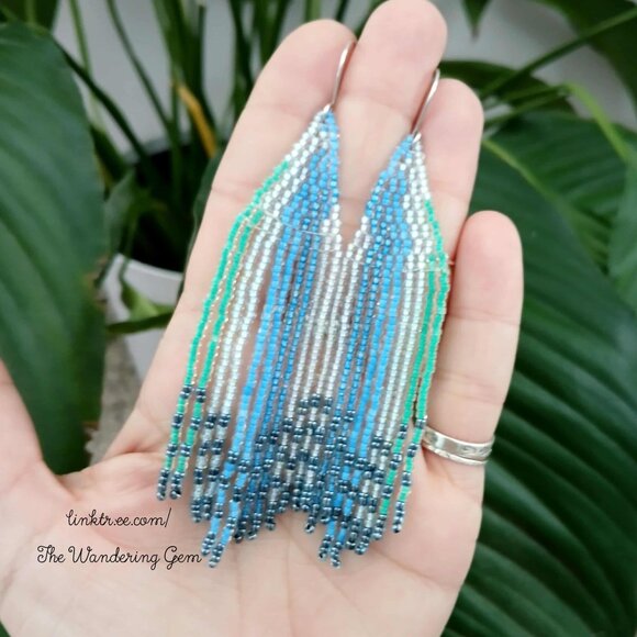 Boho Chic Beaded Fringe Cascade Shoulder Duster Dangle Earrings 4" - Picture 8 of 9